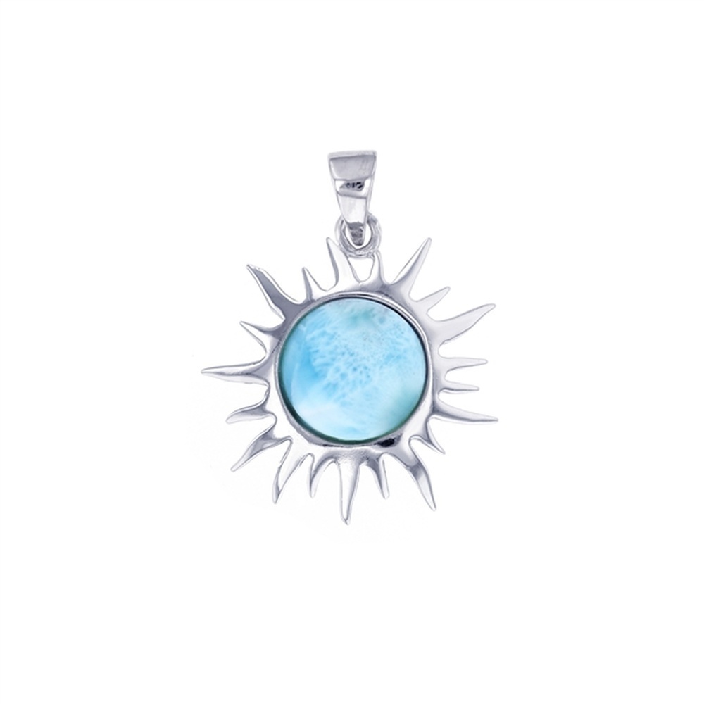 925 Sterling Silver Larimar Sunburst Pendant 4.05 gm